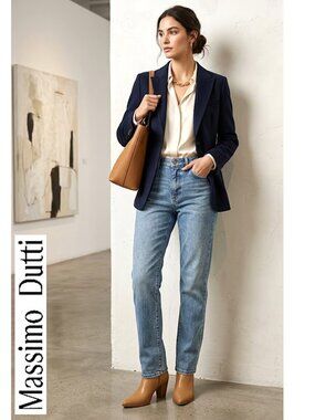 MASSIMO DUTTI - Cotton blend straight leg light blue wash jeans